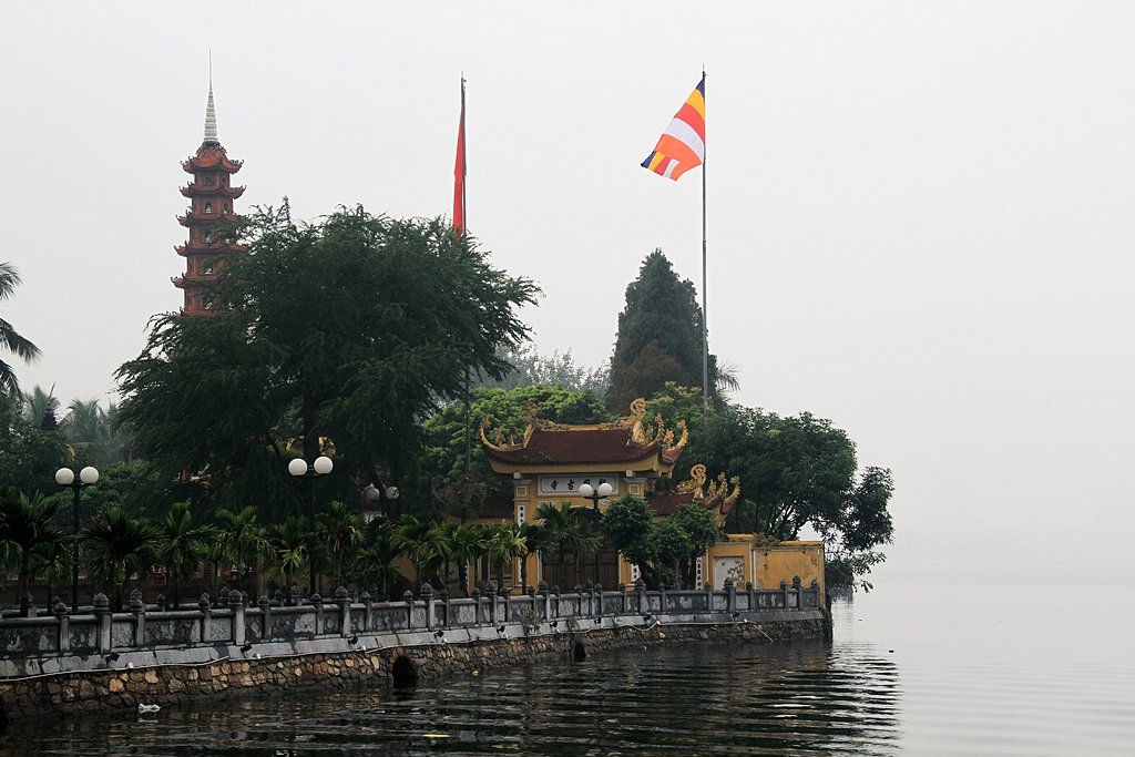 Tran Quoc Pagoda in the morning mist, Hanoi.